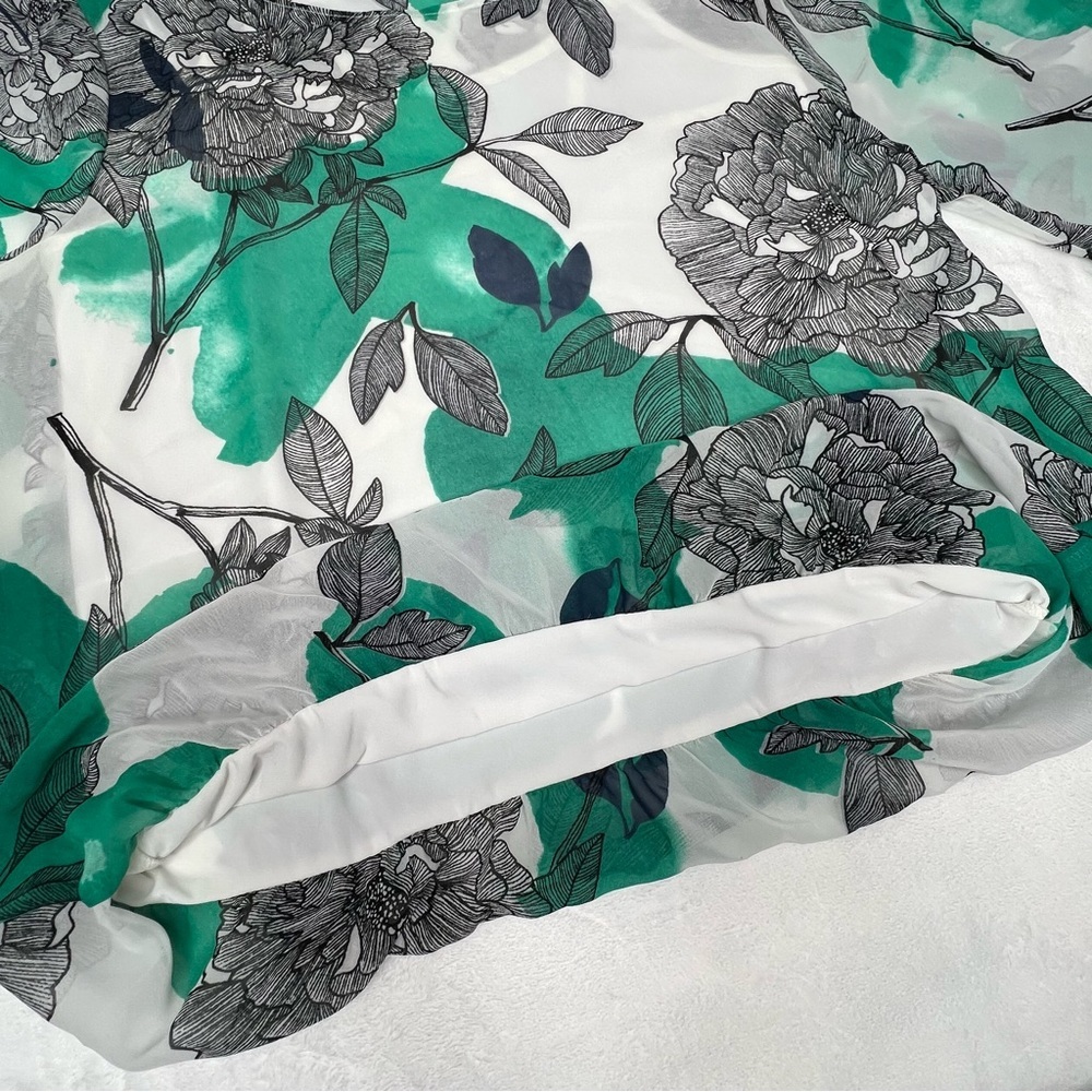 Alfani Floral Pullover Bubble Hem Top with Tank Angel Sleeves Green White Small - Picture 15 of 17